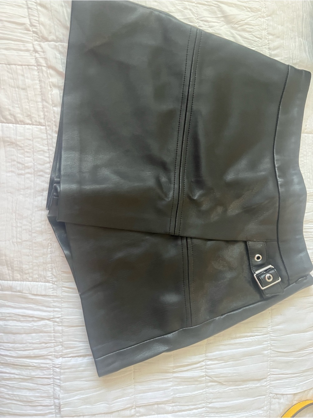 Classic Black Faux Leather Mini Skirt with Buckle Detail